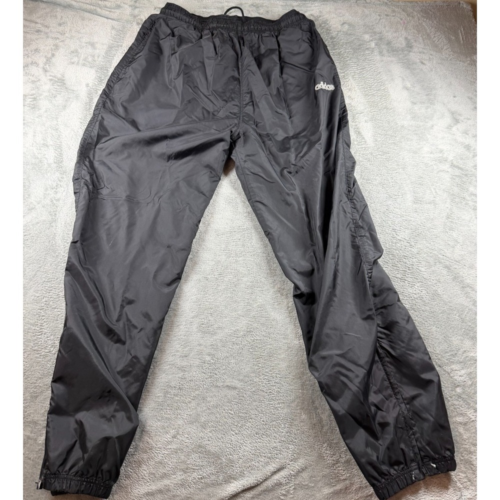 Vtg Adidas Track Pants Mens Large Black Nylon Lined Wind Pants Made Macau